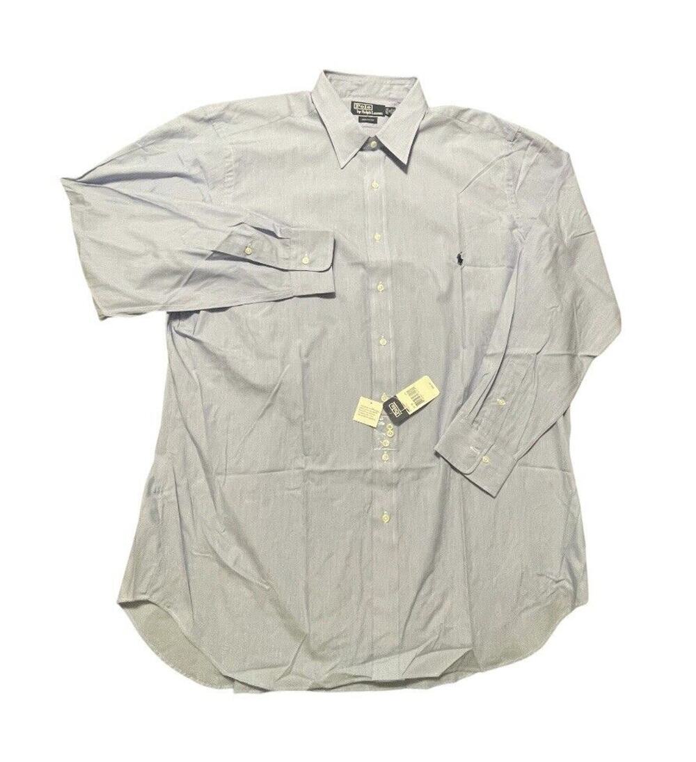 NWT Polo Ralph Lauren VTG Button Down Dress Shirt Blue Size 18 37/38 Tall Men